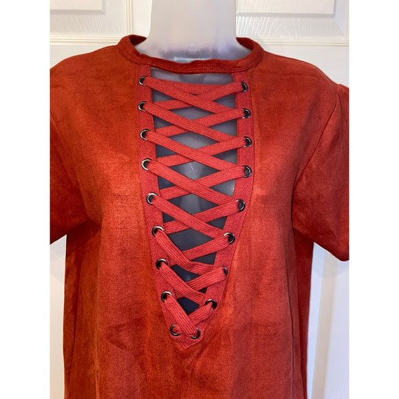 OLIVACEOUS Suede Lace Up Shirt Size Medium - Picture 3 of 6